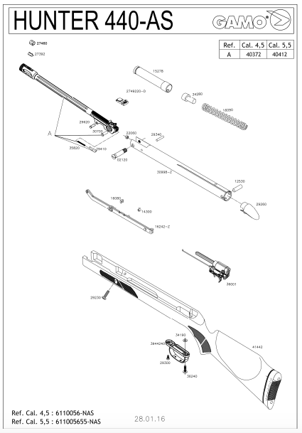 vue éclatée de la carabine hunter 440 de gamo